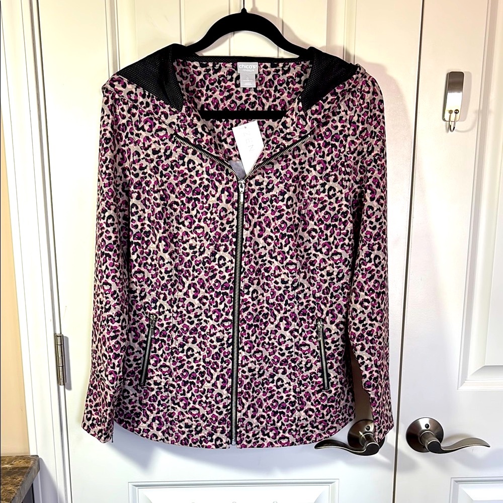 Chico’s Zenergy Neema Purple Leopard Zip-Up Windbreaker Jacket NWT Size Small